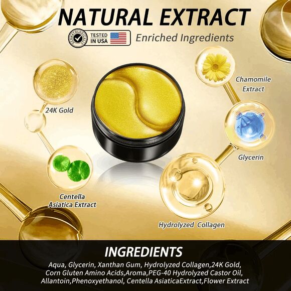 Brand New Golden Glow Under Eye Patches for Puffy Eyes - 60Pcs Eye Gels Rejuvena - Picture 3 of 4